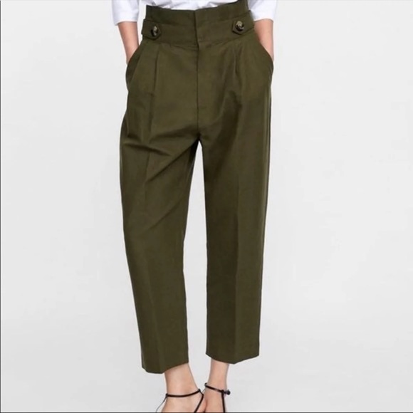 Zara Pants - ZARA Green Paper Bag Pants Sz XS